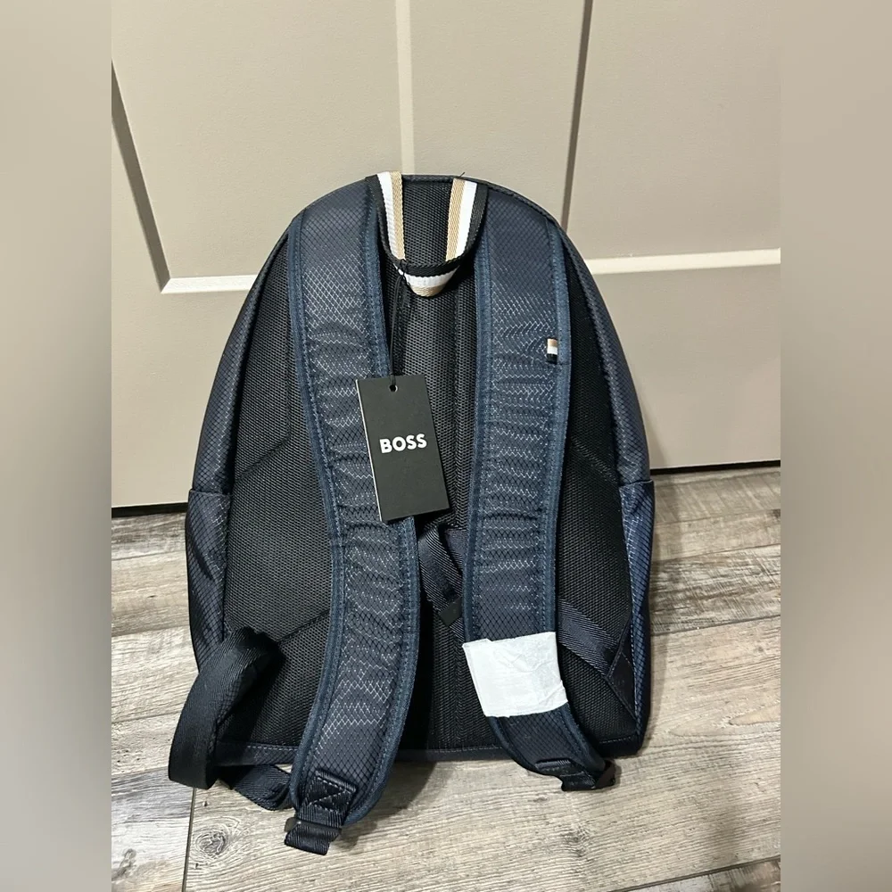 Boss Men's Navy Textured Logo Backpack